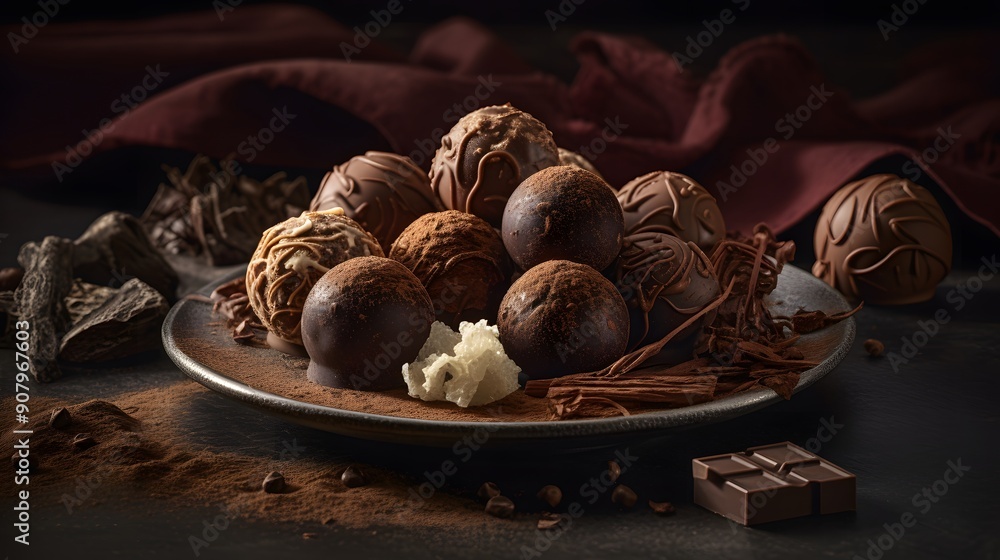 Appetizing chocolate truffle with decorative ornaments. Appetizing chocolate truffle with decorative ornaments.