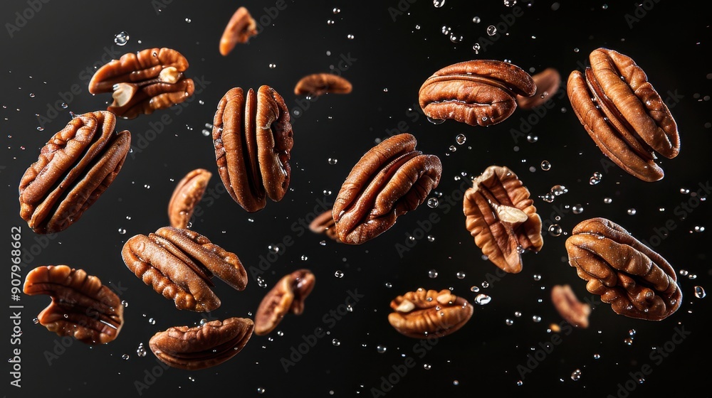 Floating Pecans with Water Droplets Floating Pecans with Water Droplets