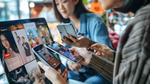 Young People Using Smartphones and Laptop.