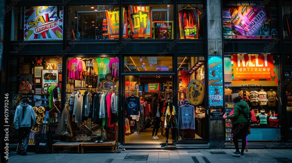 Obraz premium Colorful Storefront with Clothing Display.