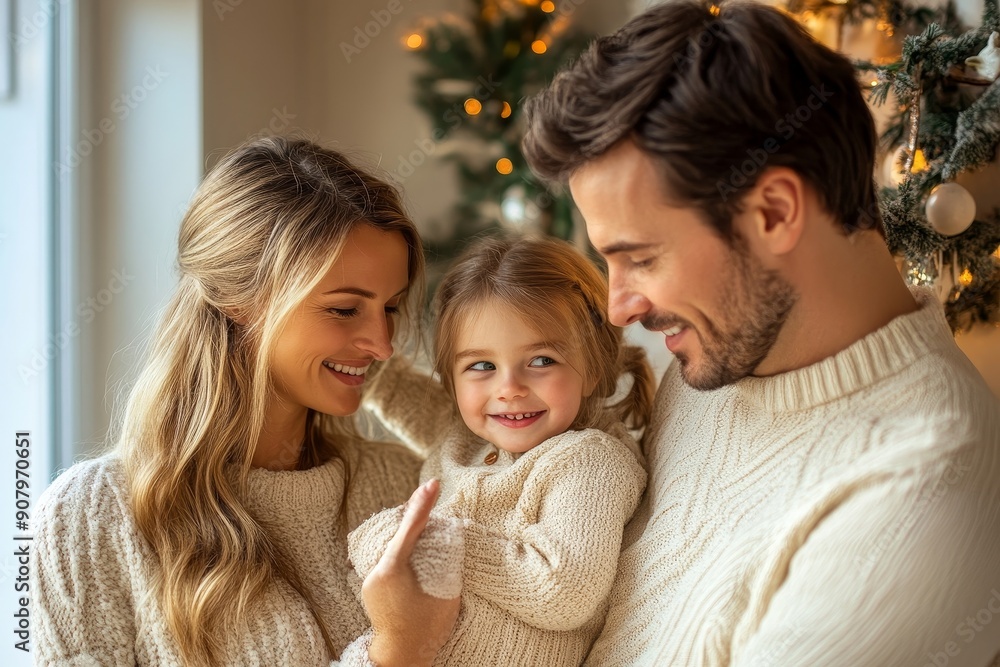 Family looking at smart thermostat, adjusting, lowering heating temperature at home. Concept of sustainable, efficient, and smart technology in home heating and, Generative AI Family looking at smart thermostat, adjusting, lowering heating temperature at home. Concept of sustainable, efficient, and smart technology in home heating and, Generative AI