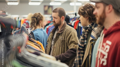 Man Shopping for Clothes at a Thrift Store.