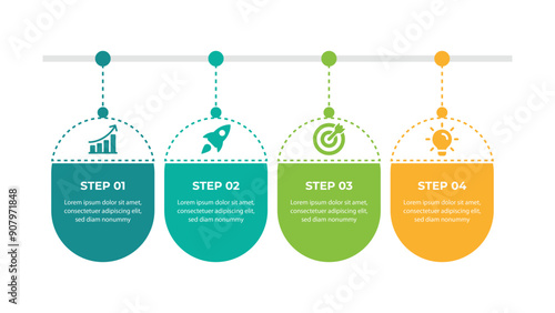 Infographic design showcasing four sequential steps with arrows, ideal for simplifying complex processes visually.