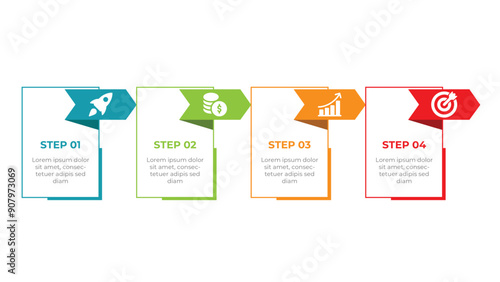 Visual aid for business presentation showing 4 step process diagram.