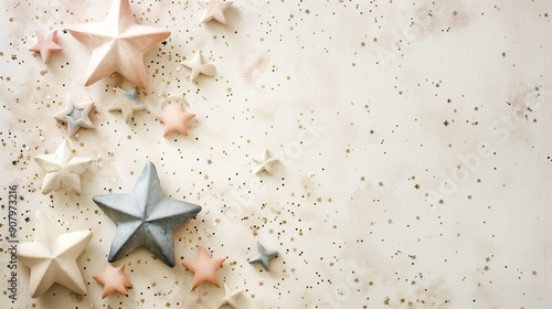 light background with grey and white stars. A banner with space for text.