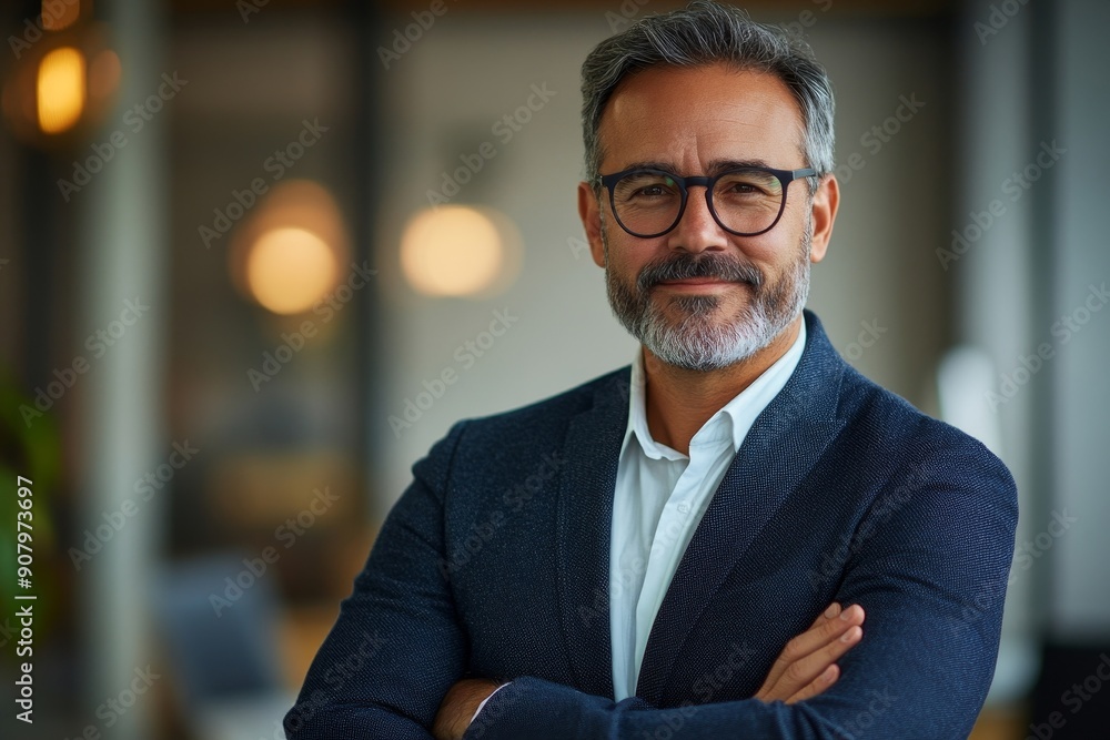 Happy CEO with arms crossed in the office looking at camera, Generative AI Happy CEO with arms crossed in the office looking at camera, Generative AI