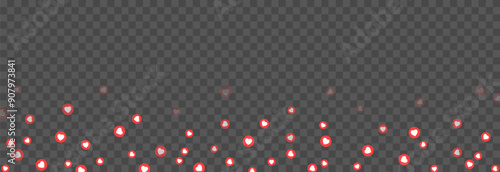 Vector flying reaction icons. Flying icons of red hearts, likes png. Social network likes, marketing, advertising, png.