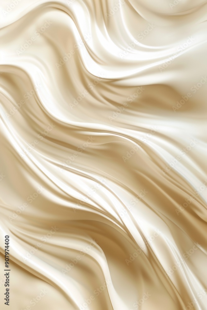 Obraz premium A white fabric with a wavy pattern. The fabric is made of silk and has a smooth texture. The color of the fabric is a light shade of beige