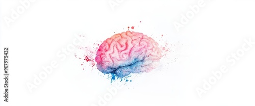 A digital art banner depicting an abstract representation of the human brain with colorful splashes and gears set on a white background