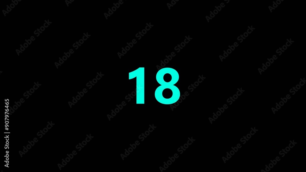 countdown timer white color eighteen 4k illustration on black background. eighteen seconds timer 4k illustration. countdown timer white color eighteen 4k illustration on black background. eighteen seconds timer 4k illustration.