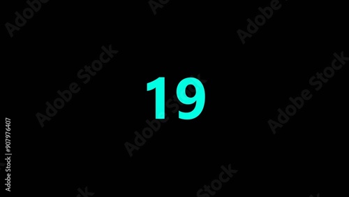 countdown timer white color nineteen 4k illustration on black background. nineteen seconds timer 4k illustration.