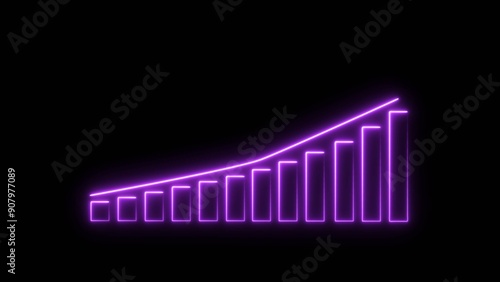  Business graph chart neon bright magenta color 4k illustration on black background. growth concept red neon line moving 4k illustration.