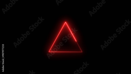 triangle neon glowing red color 4k illustration on black background. 