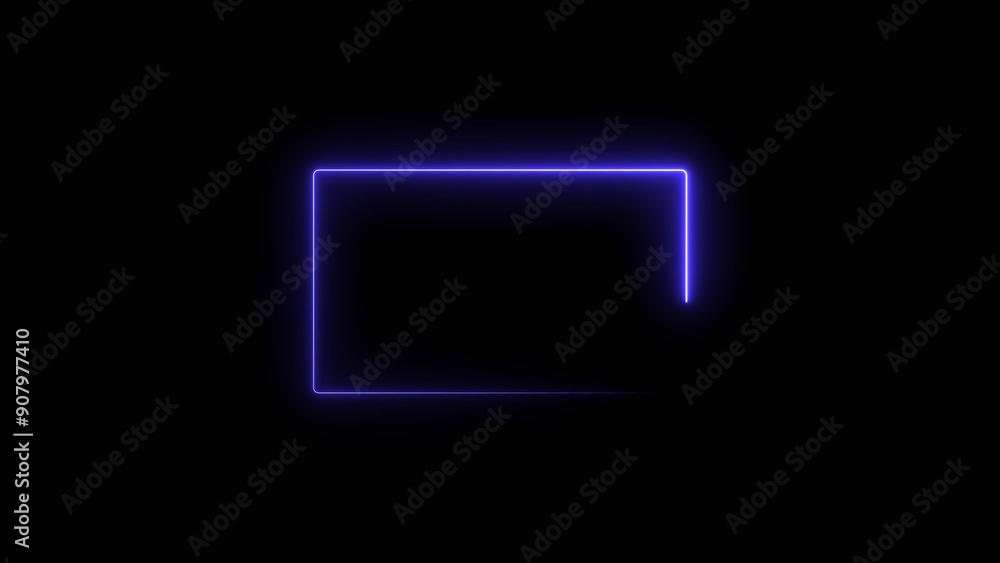 abstract neon glowing rectangle line border frame blue color 4k illustration on black background. abstract neon glowing rectangle line border frame blue color 4k illustration on black background.