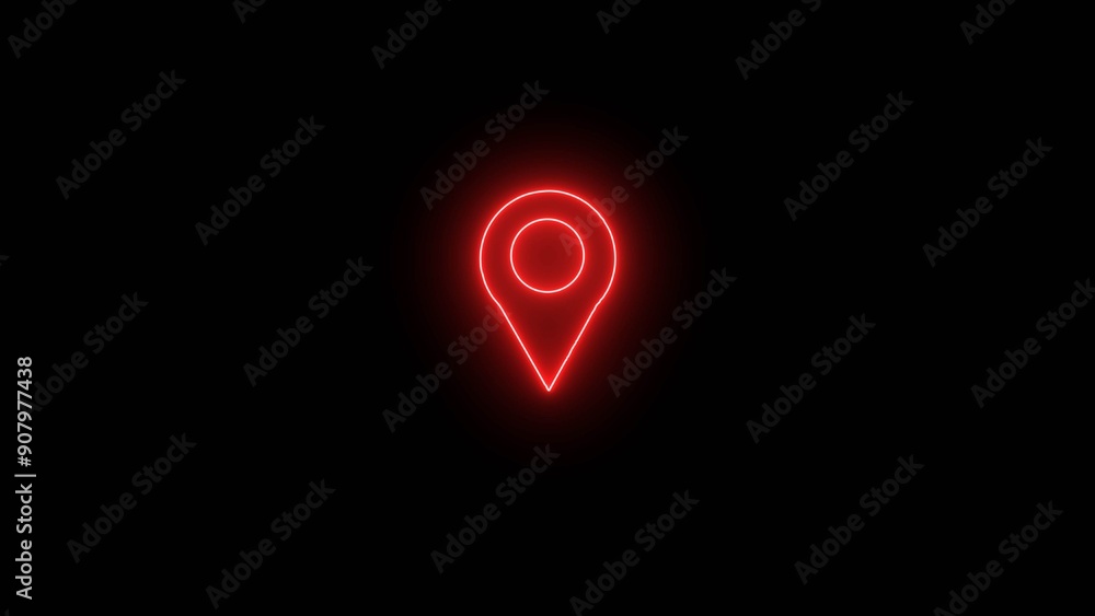 Abstract beautiful neon line location icon red color 4k illustration. Glowing neon line Map location pin on black background. Abstract beautiful neon line location icon red color 4k illustration. Glowing neon line Map location pin on black background.