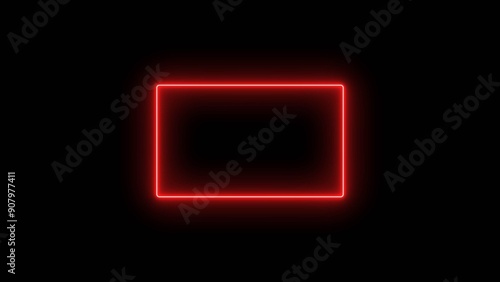 abstract neon glowing rectangle line border frame red color 4k illustration on black background. 