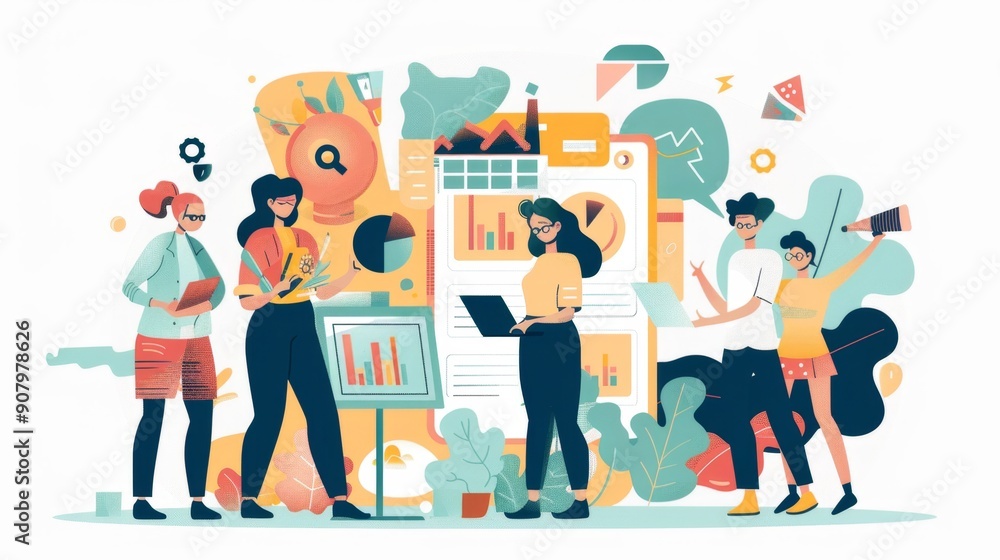 Businesspeople Analyzing Data and Statistics Together. Businesspeople Analyzing Data and Statistics Together.