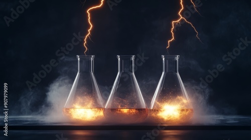 A mad scientists lab with strange contraptions, bubbling beakers, and lightning flashes, high-resolution photo, realistic photo