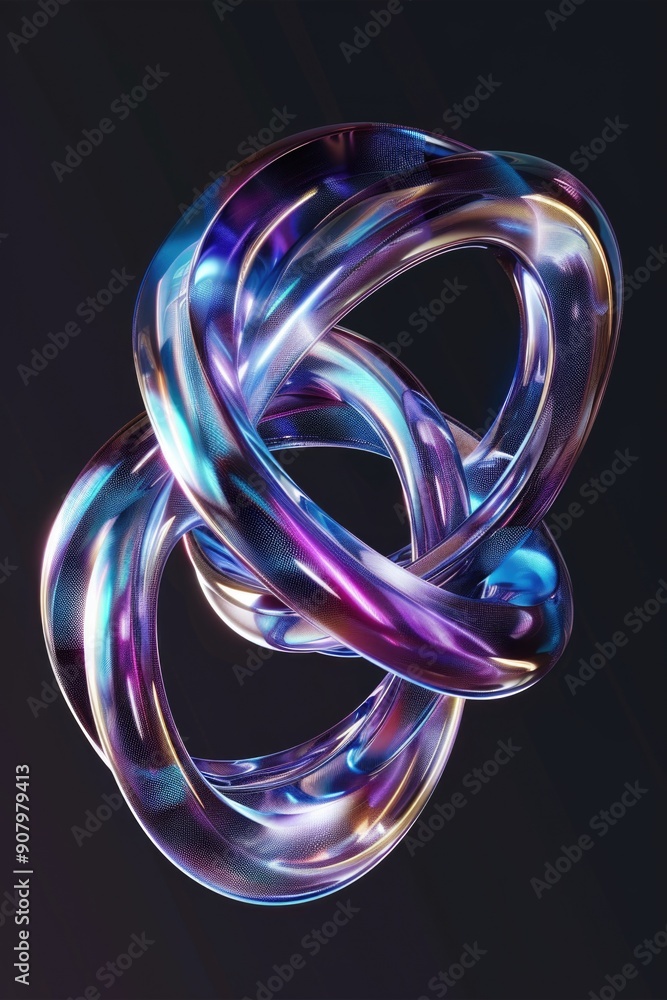 A pair of purple and blue circles that are connected. The circles are made of glass and are very shiny A pair of purple and blue circles that are connected. The circles are made of glass and are very shiny