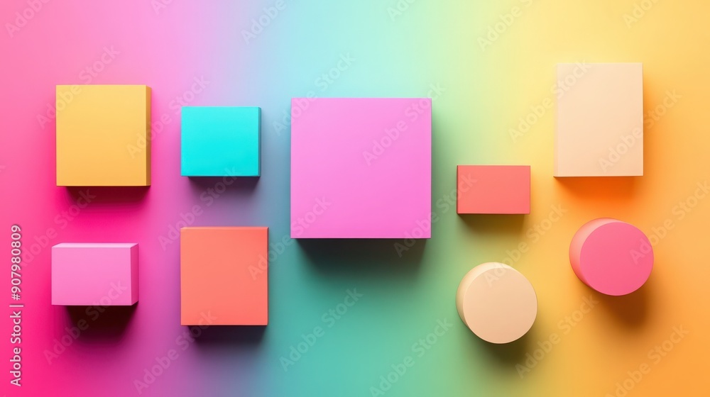 Colorful abstract geometric shapes on vibrant gradient background for modern design and art projects. Colorful abstract geometric shapes on vibrant gradient background for modern design and art projects.