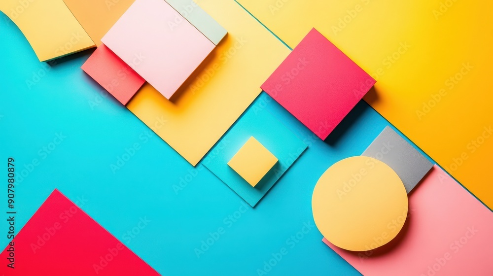 Colorful geometric shapes arranged on a vibrant backdrop, perfect for creative projects and modern design applications. Colorful geometric shapes arranged on a vibrant backdrop, perfect for creative projects and modern design applications.