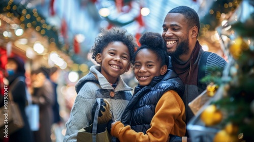 Happy Family Shopping at Christmas Market.