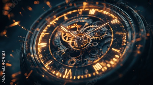 Wallpaper Mural Close-up of a Glowing Clock Mechanism Torontodigital.ca