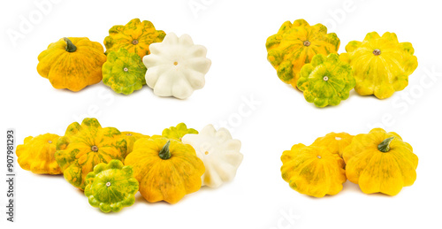 Pattypan zucchini isolated on white background. squash. Fresh organic pattypan squashes on background. Vegan. Farmer's Market. Patisson. photo