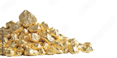 a bunch of gold nuggets on a transparent background, cut out