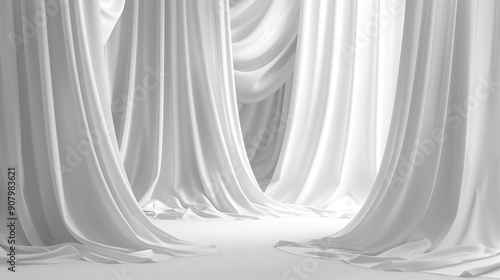 white curtains with folds. The atmosphere of lightness.