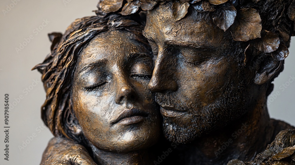 A lifelike sculpture of two people hugging with intricate details and realistic textures representing the enduring power of human connection Sculptural art romanticism A lifelike sculpture of two people hugging with intricate details and realistic textures representing the enduring power of human connection Sculptural art romanticism