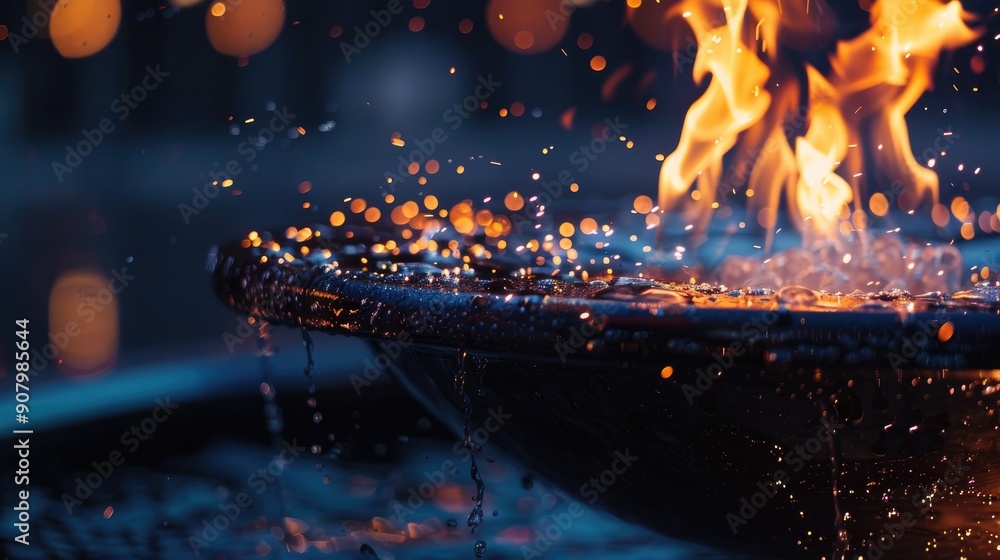 A close-up of the Olympic cauldron being lit in Paris, marking the ...