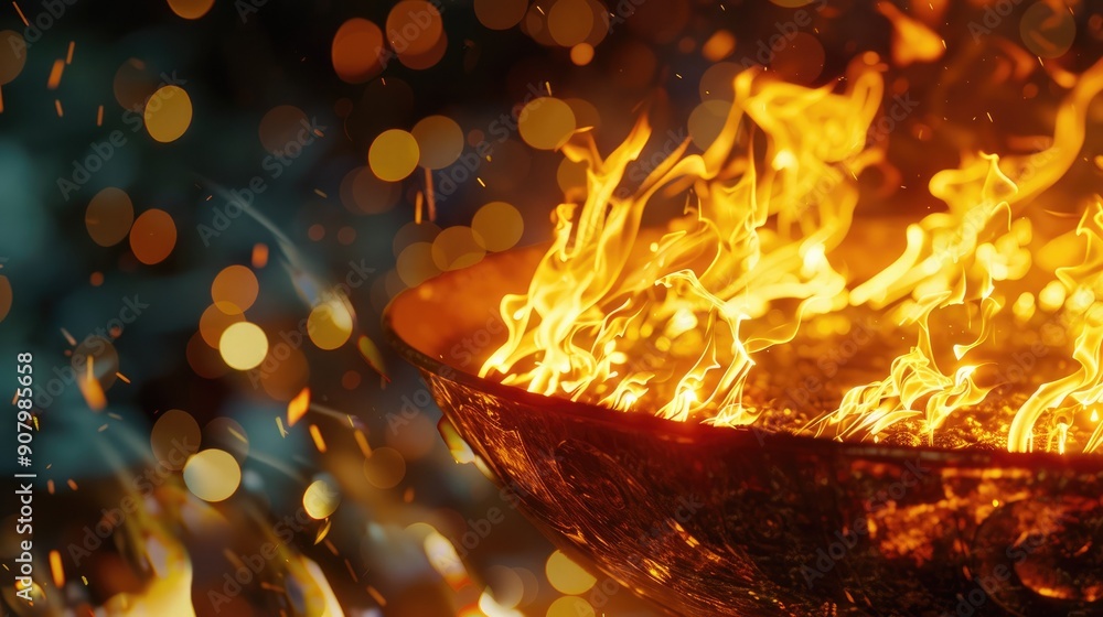 A close-up of the Olympic cauldron being lit in Paris, marking the ...
