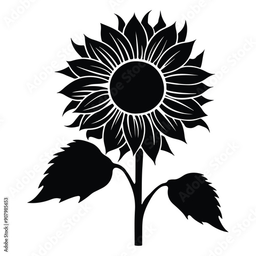 Sunflower silhouette, Sunflower isolated vector illustration, Beautiful flower plant vector doodle