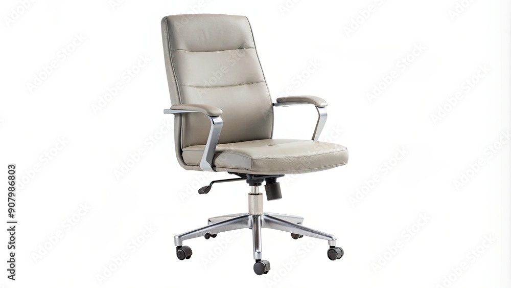 Obraz premium Gray Leather Office Chair with Silver Frame and Wheels