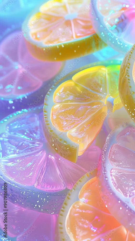 Background of Pastel Colors. Lemon Slices in Soft Pastel Colors Background of Pastel Colors. Lemon Slices in Soft Pastel Colors