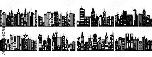 Set of vector cities silhouette and elements for design.