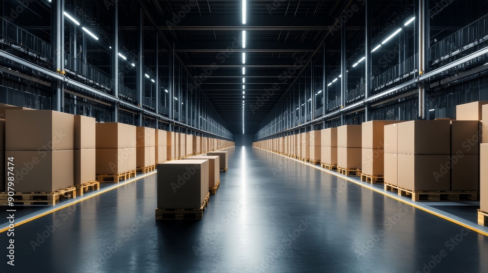 AI-powered logistics center, illustrating automation in supply chain, high-resolution photo, realistic photo AI-powered logistics center, illustrating automation in supply chain, high-resolution photo, realistic photo