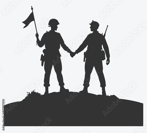 United in Strength, A Powerful Illustration of Two Soldiers Holding Hands in Solidarity