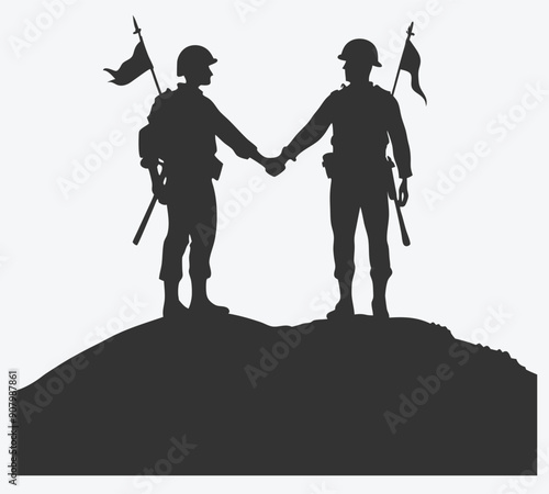 United in Strength, A Powerful Illustration of Two Soldiers Holding Hands in Solidarity