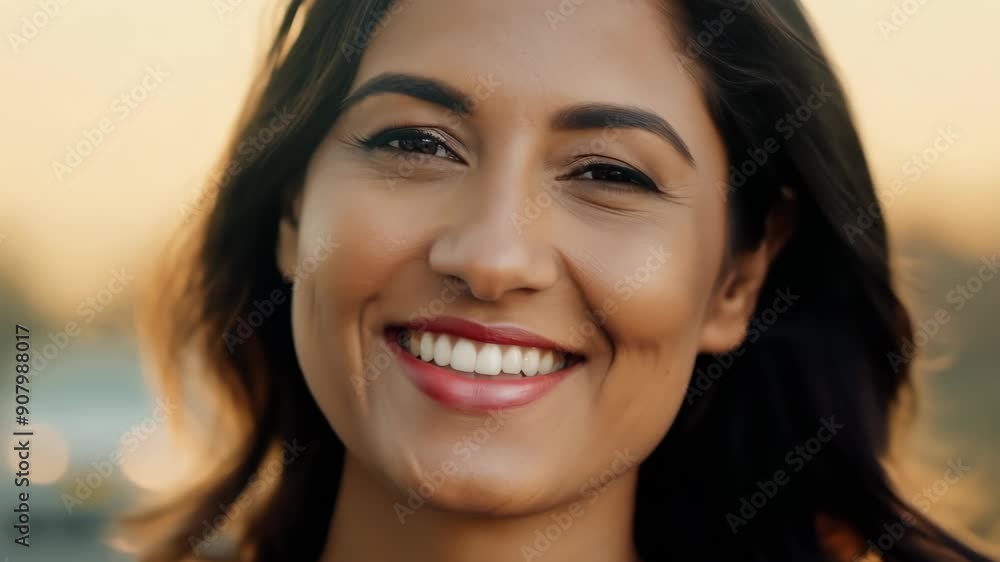 Joyous Smile Beneath the Golden Sunset in a Warm Embrace of Nature. Generative AI Joyous Smile Beneath the Golden Sunset in a Warm Embrace of Nature. Generative AI
