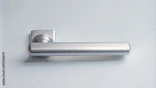 Modern Silver Door Handle on a White Background photo