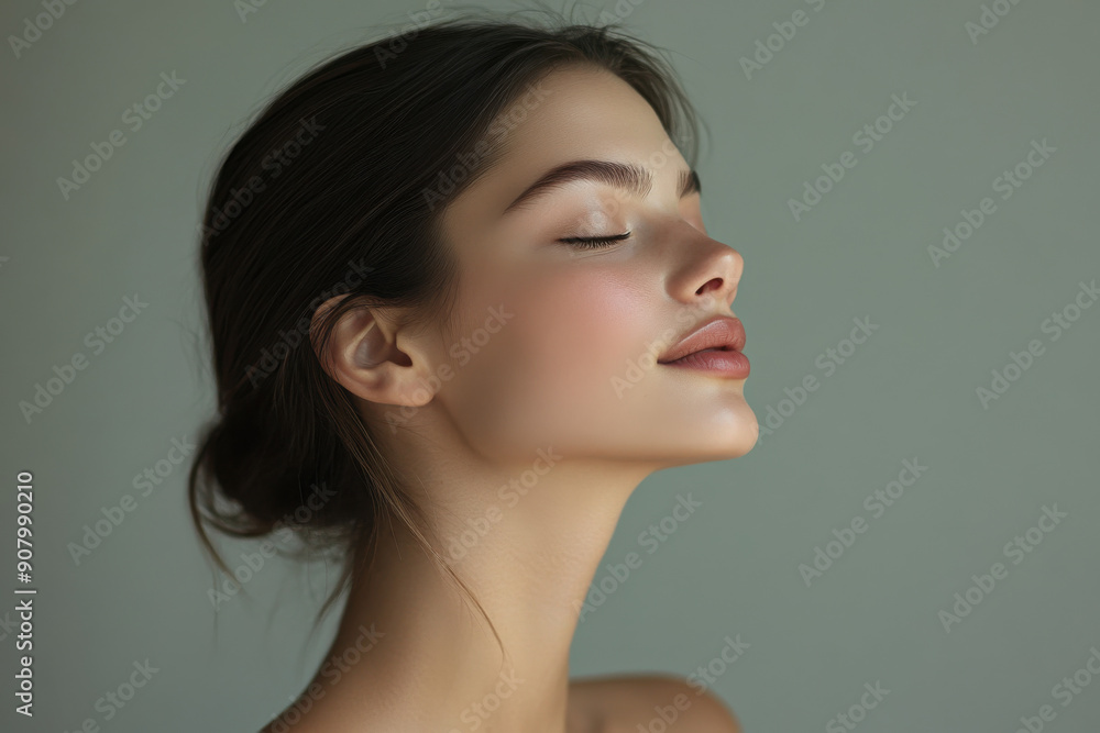 A close up of a girl's face with her eyes closed A close up of a girl's face with her eyes closed