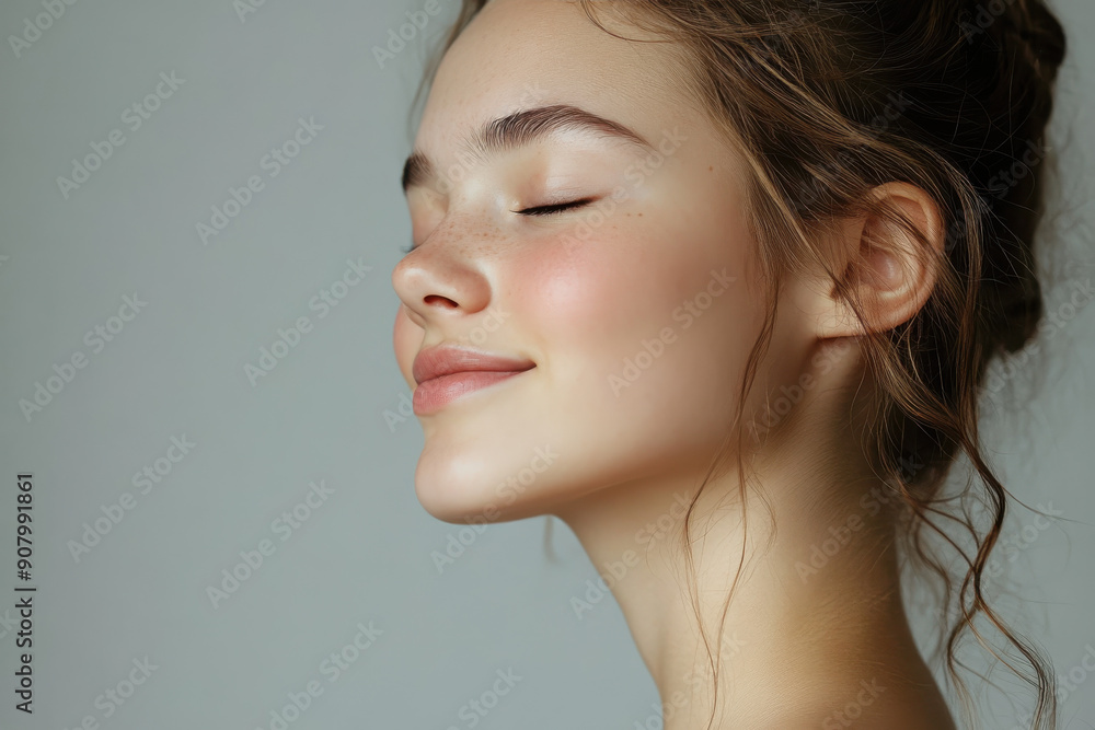 A close up of a girl's face with her eyes closed A close up of a girl's face with her eyes closed