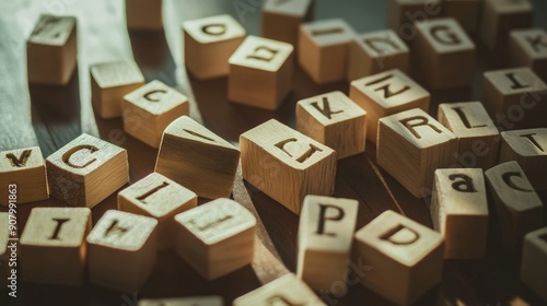 Words. Toy bricks on a white background