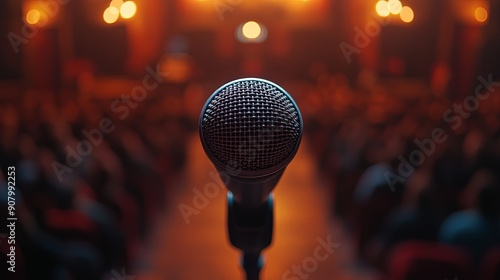 Spotlight on Microphone in Expectant Auditorium