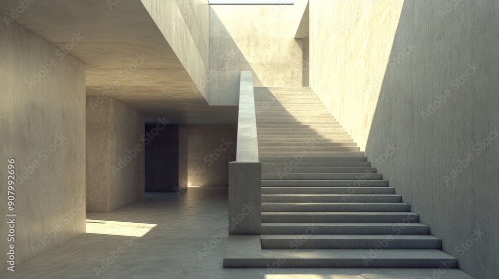 A staircase is shown in a large A staircase is shown in a large