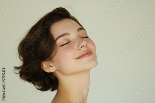 A close up of a girl's face with her eyes closed