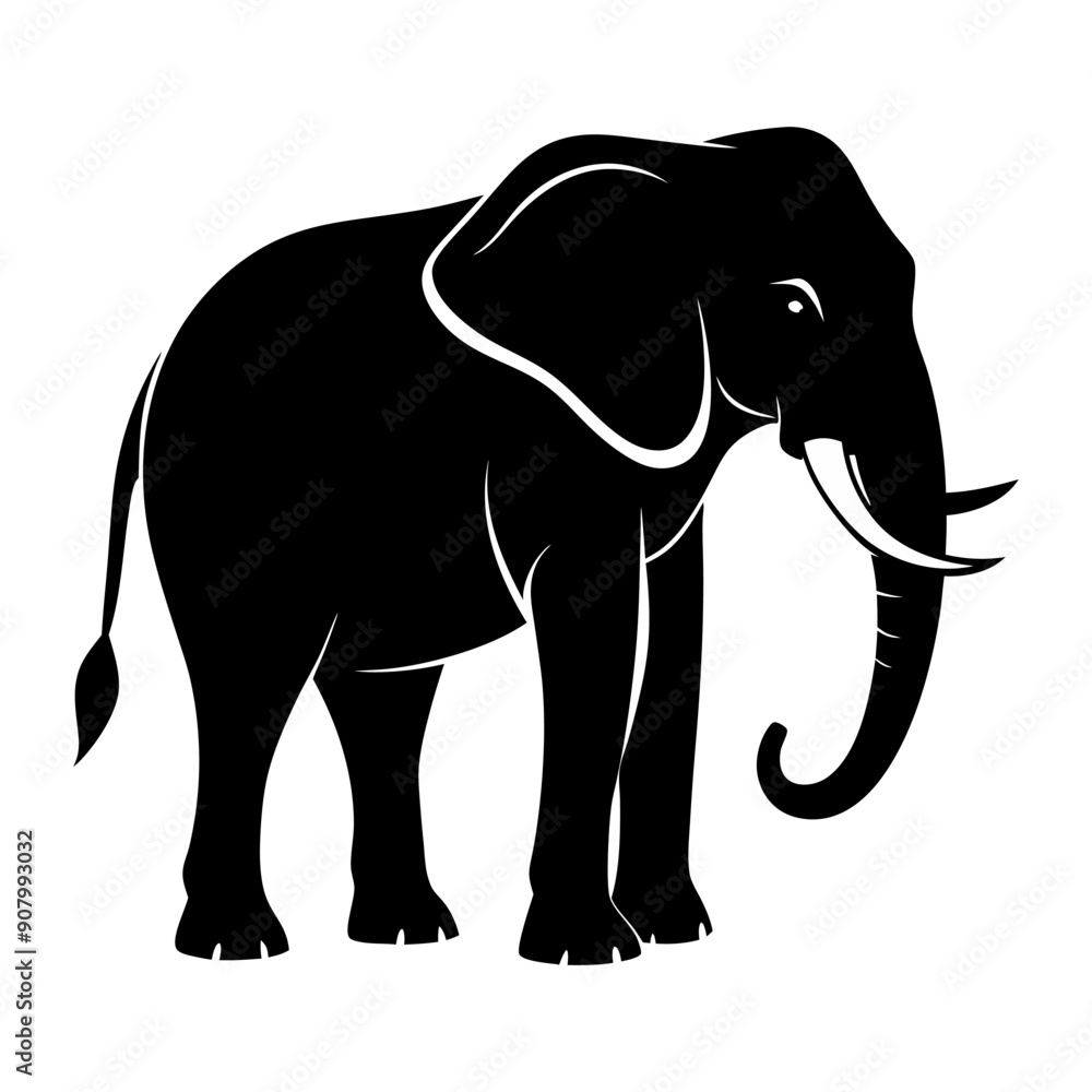 Fototapeta premium Elephant silhouette vector art white background
