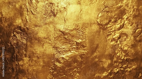Gold wall texture background. Yellow shiny gold foil paint on wall sheet with gloss light reflection, vibrant golden paper luxury wallpaper